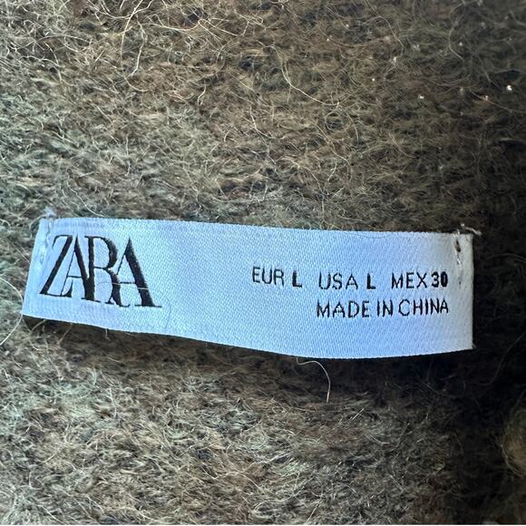 Zara Alpaca Wool Blend Cropped Relaxed Turtleneck Sweater Olive Green L - Picture 6 of 9